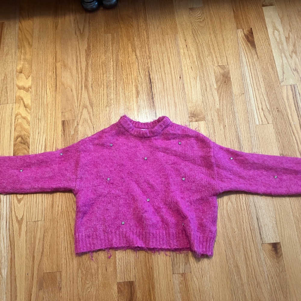 Zara Pink Crew Neck Sweater Vibrant Cozy Knit